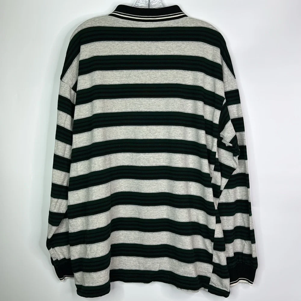 Vintage Nike Green Gray Black Striped Long Sleeve Polo Rugby Shirt XL 90s